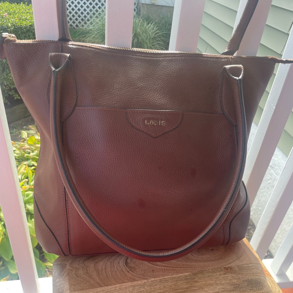 Lodis Brown Leather Purse 12 x 15 inches, GUC several pockets